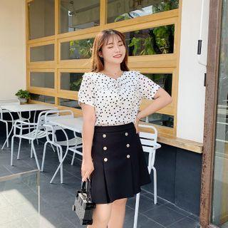 Short-sleeve Dotted Ruffled Trim Blouse