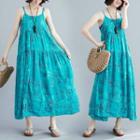 Floral Strappy A-line Maxi Dress As Shown In Figure - One Size