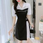 Mock Two-piece Puff-sleeve Slit Dress