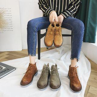 Lace-up Studded Genuine Leather Short Boots