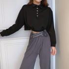 Collared Drawcord Cropped Pullover / Harem Pants