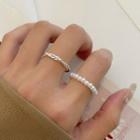 Set: Faux Pearl Ring + Alloy Ring 3700 - 1 Pc - White - One Size