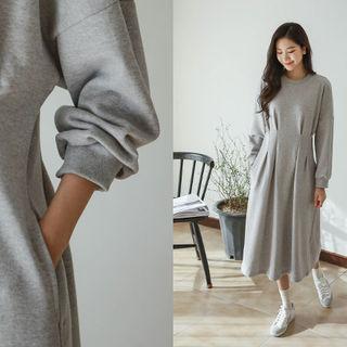 Pintuck Midi Pullover Dress