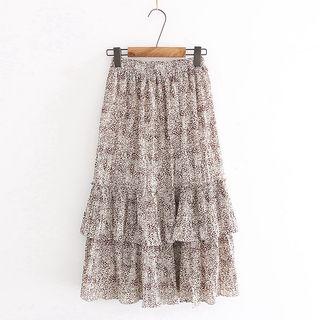 Floral Print Layered A-line Midi Skirt
