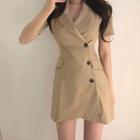 Short-sleeve Buttoned Open Collar A-line Mini Dress