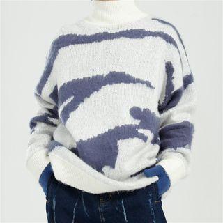 Mock-turtleneck Zebra Print Sweater