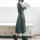 Set: Crew-neck Long-sleeve Knit Top + Knitted Midi A-line Skirt