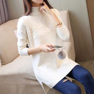 Mock-neck Scalloped-trim Sweater