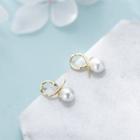 Faux-pearl Stud Earring 1 Pair - E120 - White Faux Pearl - Gold - One Size