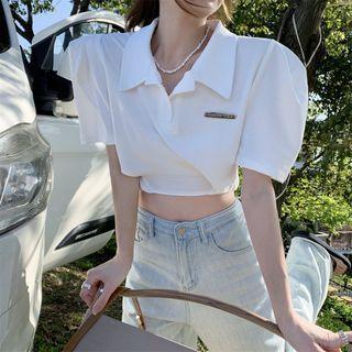 Short-sleeve Cutout Crop Polo Shirt