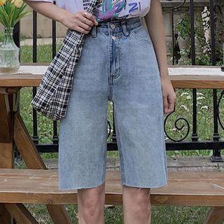 Side-slit Denim Shorts