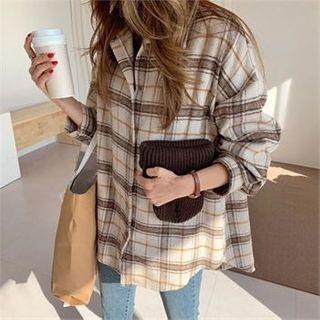 Snap-button Dip-back Checked Shirt