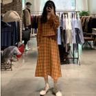 Lapel Plaid Shirt / A-line Skirt