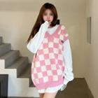 Lettering Checkerboard Sweater Vest