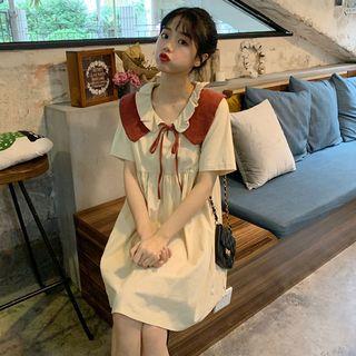 Two Tone Collar Short-sleeve A-line Dress
