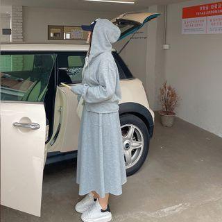 Set: Hooded Zip Jacket + Midi A-line Skirt