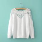 Lace-panel Furry Sweater