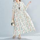 Elbow-sleeve Floral Print Maxi Dress Floral Print - White - One Size