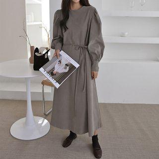 Puff-sleeve Corduroy Maxi Dress