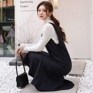 Sleeveless Ruffle-hem Long Faux-suede Dress