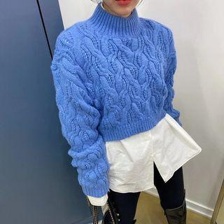 Mock-neck Cable Knit Cropped Sweater