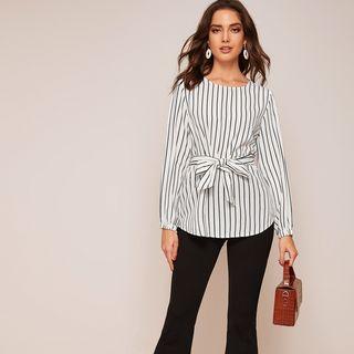 Striped Tie-waist Blouse