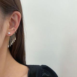 Rhinestone Fringed Alloy Earring 1 Pair - 01 - Gold - One Size