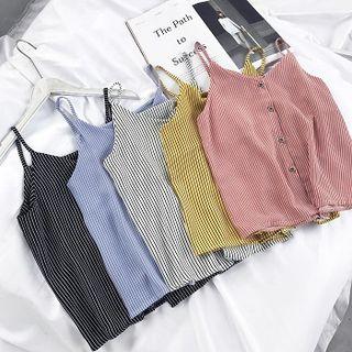 Striped Spaghetti Strap Buttoned Top