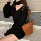 Choker-neck Ribbed Knit Dress