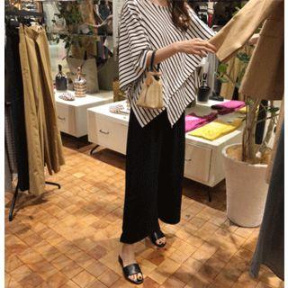 Set: Drop-shoulder Striped Top + Band-waist Pants