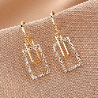 Rhinestone Geometric Drop Earring 1 Pair - Qr23 - Gold - One Size