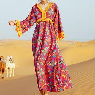 Pom Floral Print A-line Dress
