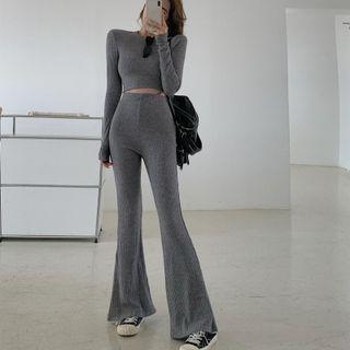 Skinny Crop Knit Top / Boot-cut Pants