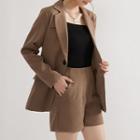 Set: Plain Single-breasted Blazer + Shorts Coffee - M