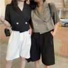 Double-breasted Lapel Crop Shirt / High-waist Shorts