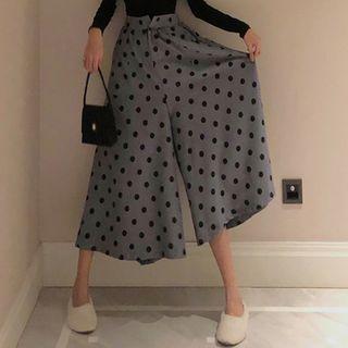 Cropped Polka Dot Wide-leg Pants Black Dots - Gray - One Size