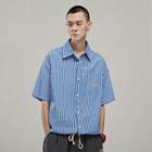 Short-sleeve Letter Printed Striped Shirt
