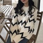 Color-block Striped Lace Panel Long-sleeve Sweater