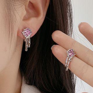 Rhinestone Alloy Earring Stud Earring - 1 Pair - Silver - One Size