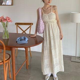 Spaghetti Strap Lace Maxi Dress Almond - One Size