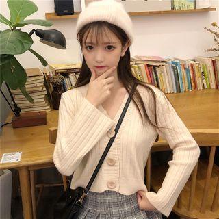 Cropped Rib Knit V-neck Sweater