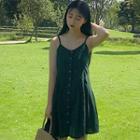 Buttoned Spaghetti-strap Mini A-line Dress