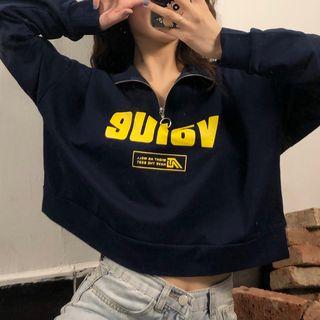 Lettering Zip Detail Long-sleeve T-shirt