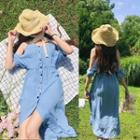 Off-shoulder Spaghetti Strap Buttoned Sundress