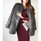Open-front Eco-fur Jacket Charcoal Gray - One Size