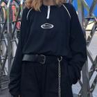 Long-sleeve Mock-neck Zip Placket T-shirt Black - One Size