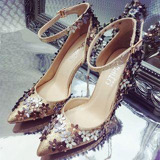 Floral Ankle Strap Stilettos