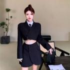 Cropped Blazer / Neck-tie / Crop Shirt / Mini A-line Skirt