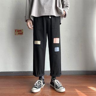 High-waist Color Block Straight Cut Pants