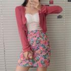 Ruffle Jacket / Floral Print Mini A-line Skirt